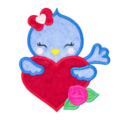 Blue Bird with Heart Sew or Iron on Patch - image1